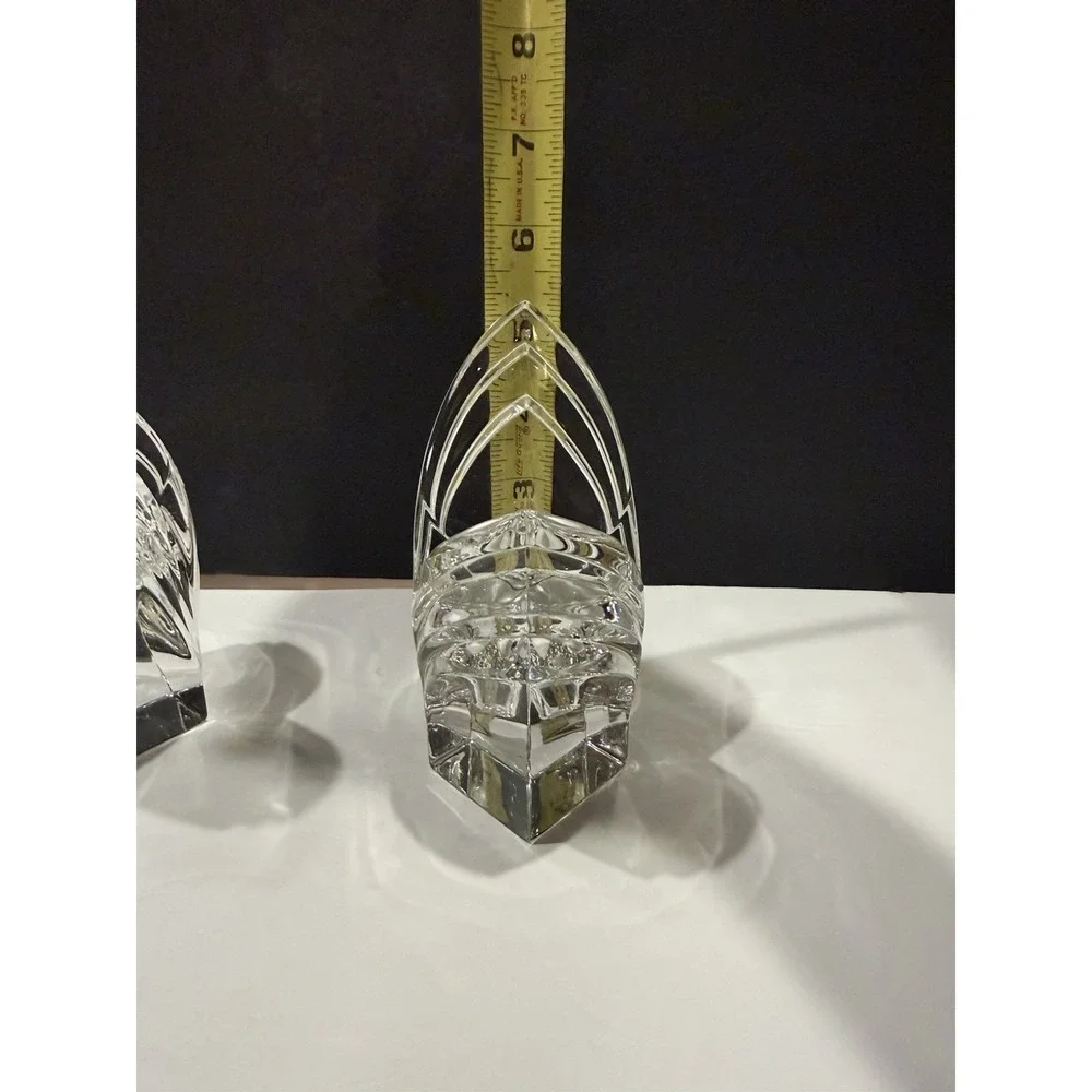 Mikasa Deco Crystal Candlestick Holders 5.5” Pair V-Shape Art Deco Japan Vintage